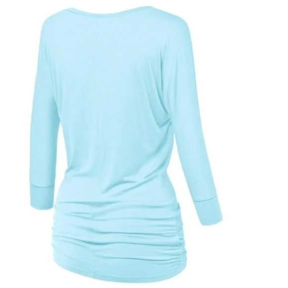 Made by Johnny Women's V-Neck 3/4 Sleeve Dolman Top with Side Shirring XXXL Blue - Picture 2 of 9